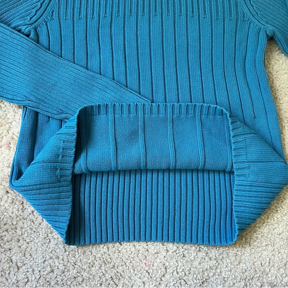 Karen Scott Sport Cotton Teal Ribbed Turtle Smock Neck Sweater Long Sleeve Small - Picture 3 of 10